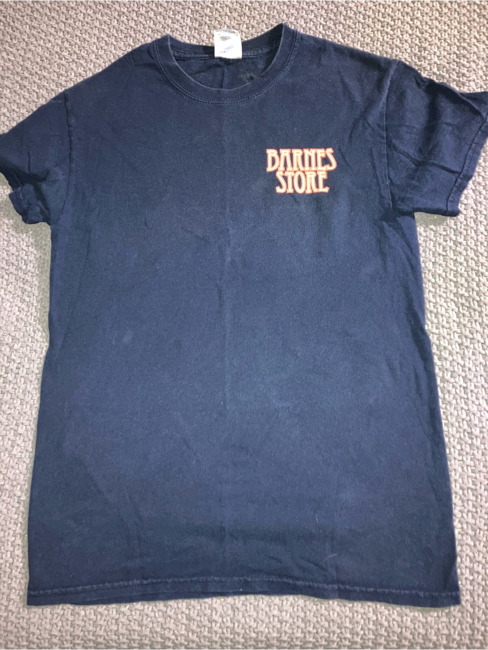 Gildan Navy Blue Barnes Store Crewneck Tee with Blue Logo Tag